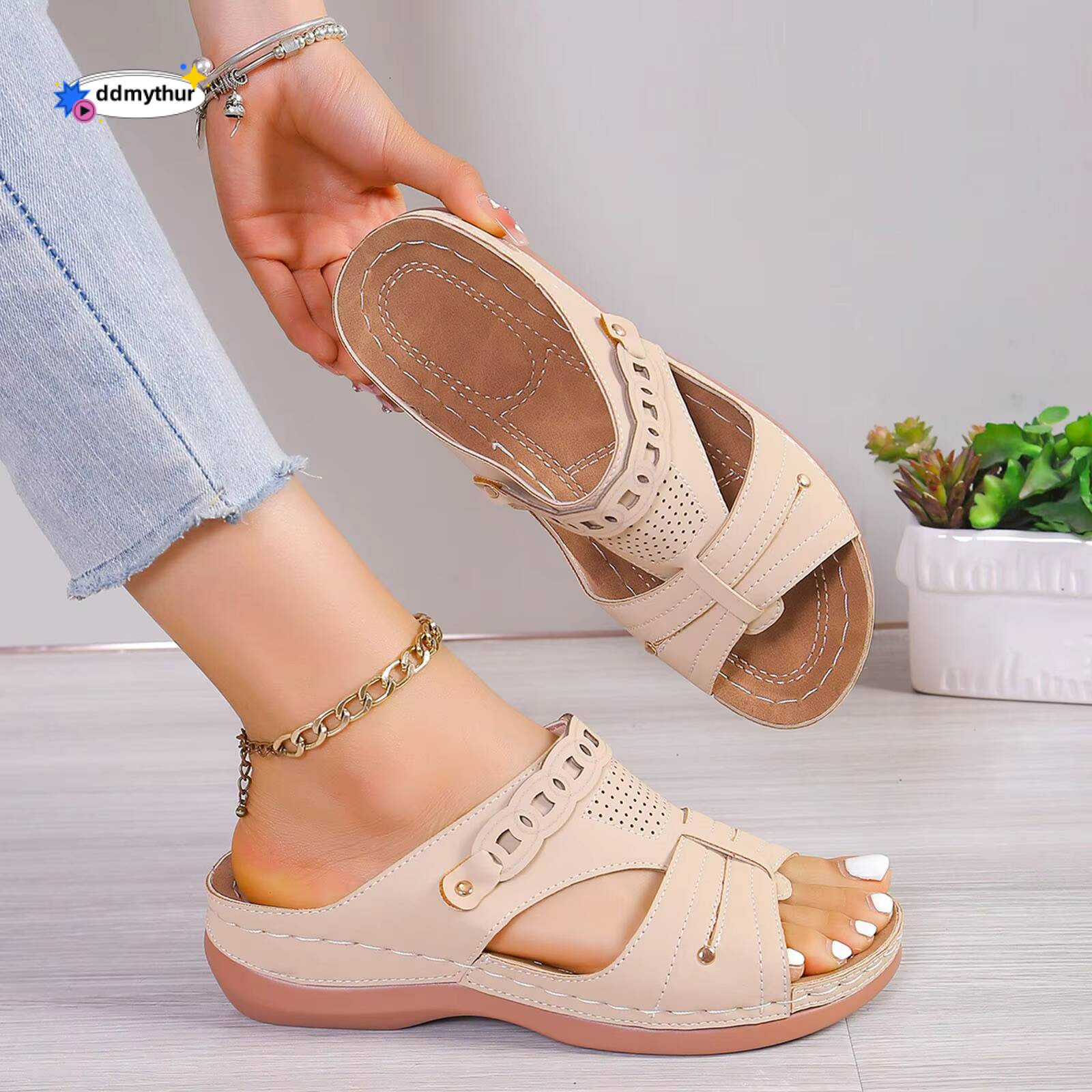 Socks For Women Washable Summer Fashion Open Toe Slope Heel Leather Solid Color Sandals Womens Cute Slippers 2024 ddmythur