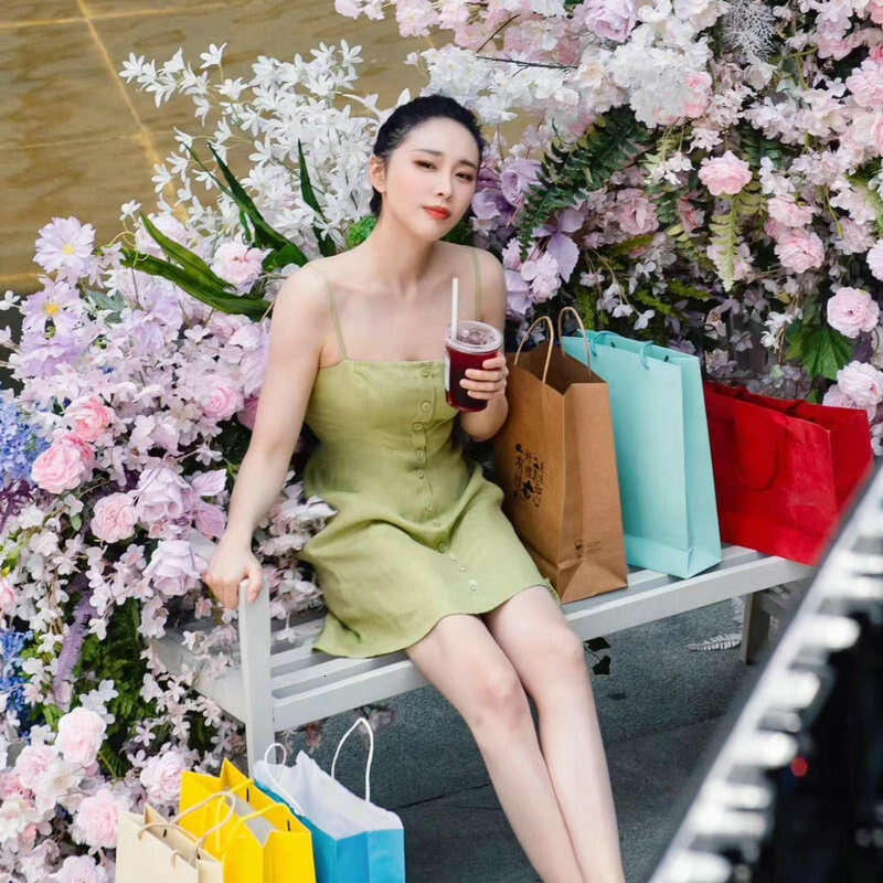 Vestidos Elegantes Summer Dresses for Women Maxi Dress for Women N683#gaoye Same Style 2025 Square Neck Strap Short Linen Dress French Womens Fashion