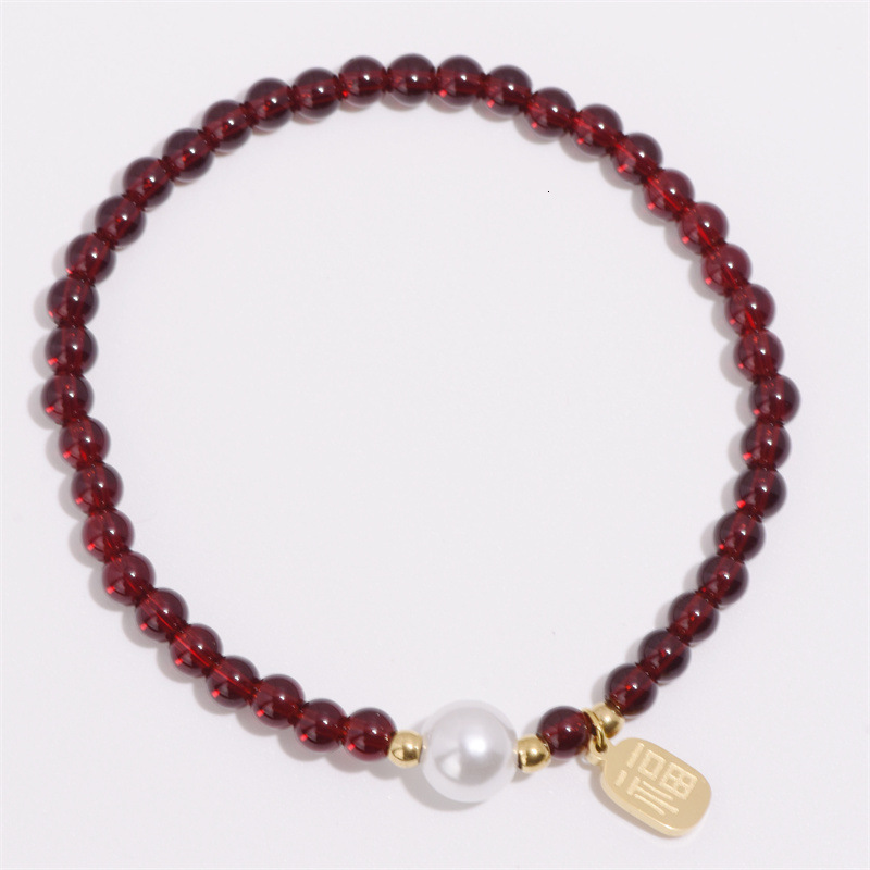Natural Wine Red Garnet Bracelet for Women with Metal Round Pendant Design, Couple Jewelry, Minimalist Gift