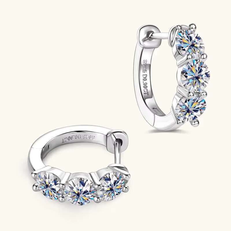 Wholesale Fine Jewelry S925 Sterling Silver Gold Plated Trendy Retro 1.8Carat VVS D Color Moissanite Hoop Earrings for Women