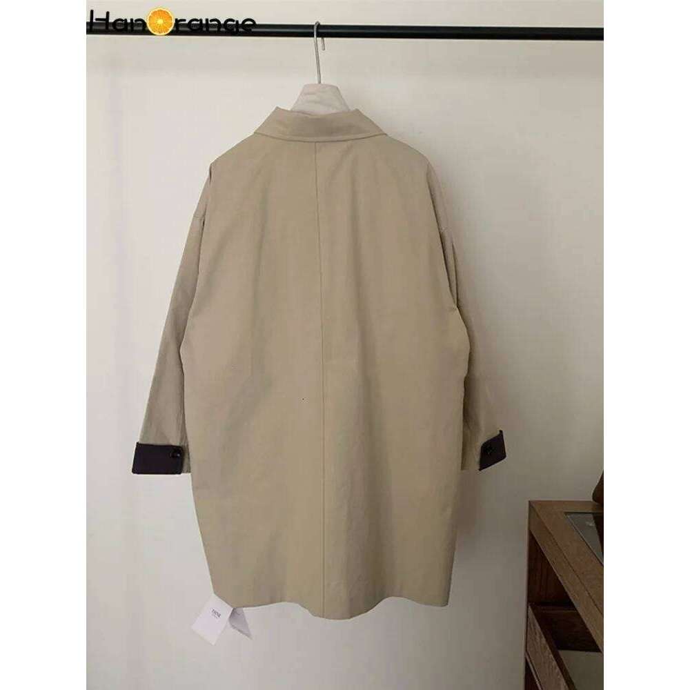 HanOrange 2025 Trench Coat Women Simple Spring Loose Versatile Collared Jacket Top Khaki Beige