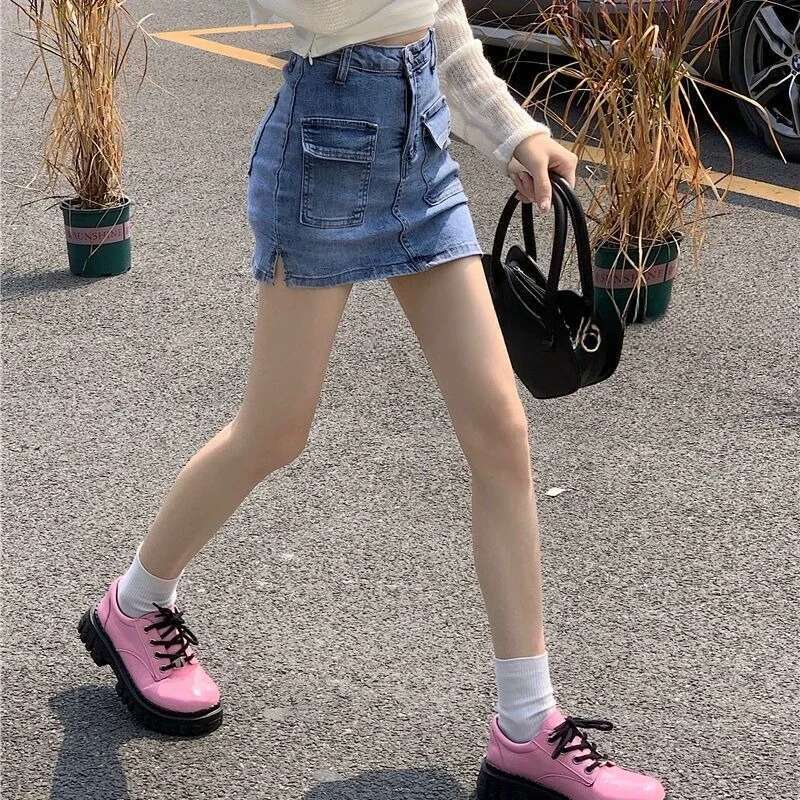 Trend 2025 Vintage Tight High Waist Jeans Skirts for Women Harajuku Premium Modest Clothing Y2k New In Casual Woman Denim Skirt