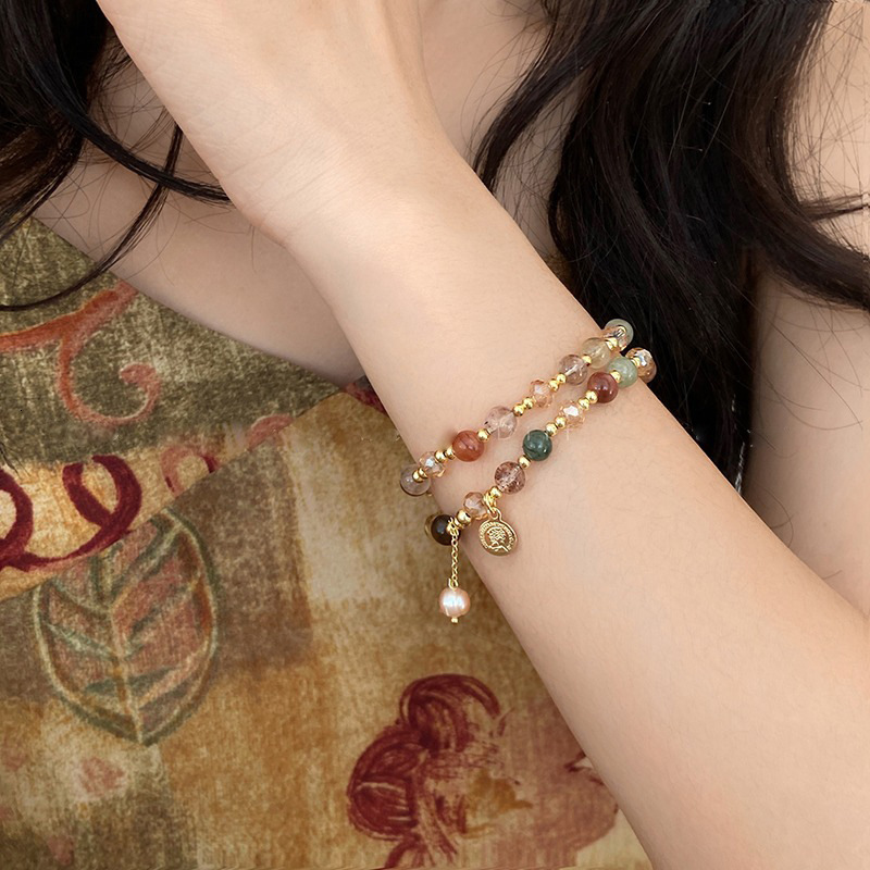Double Layer Natural Stone Freshwater Pearl Beaded Bracelet for Women, Light Layered Bracelet, High-end Jewelry