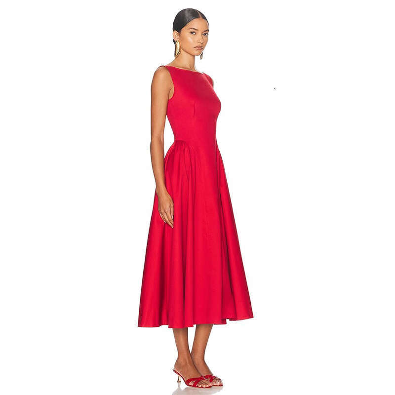 Women Designer Clothing Women Dresses 911 New 2025 Pure Cotton Round Neck Mid-length Tank Dress Simple Fashionable French Elegant Style
