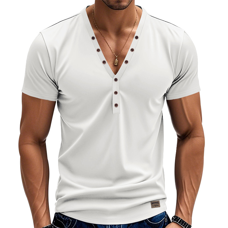 polo shirt Summer men's T-shirt New trendy top V-neck button Henry shirt short-sleeved man European code: S-3XL