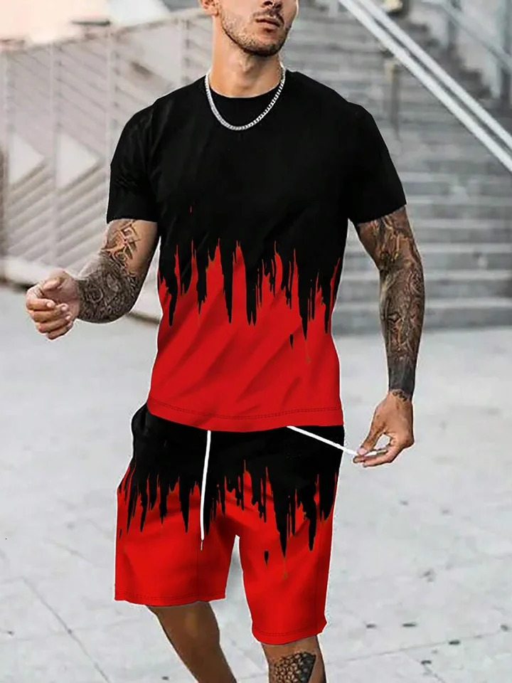 Summer Everyday Casual Mens T-shirt Shorts Set Urban Street Fashion Mens Short-sleeved Outdoor Sports Mens Shorts 3D Printing 250617