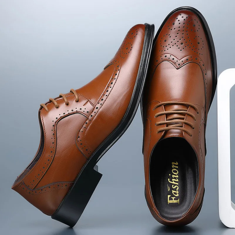 Mens Oxford Shoes Genuine Calfskin Leather Brogue Dress Shoes Classic Business Formal Shoes Man Handcrafted 250613