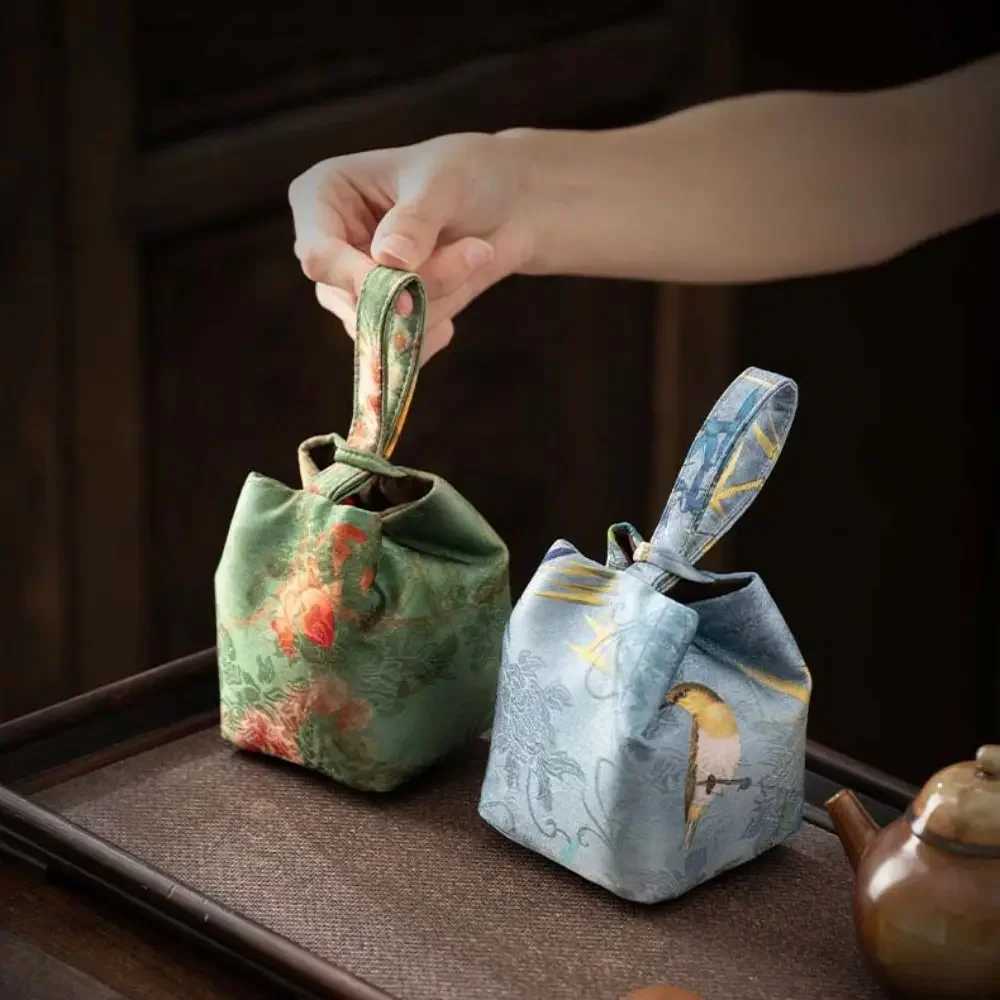 Chinese Style Teacup Drawstring Cloth Pouch Breakage-proof Print Teaware Storage Bag Portable Multifunctional Small Item Pouch Z250617