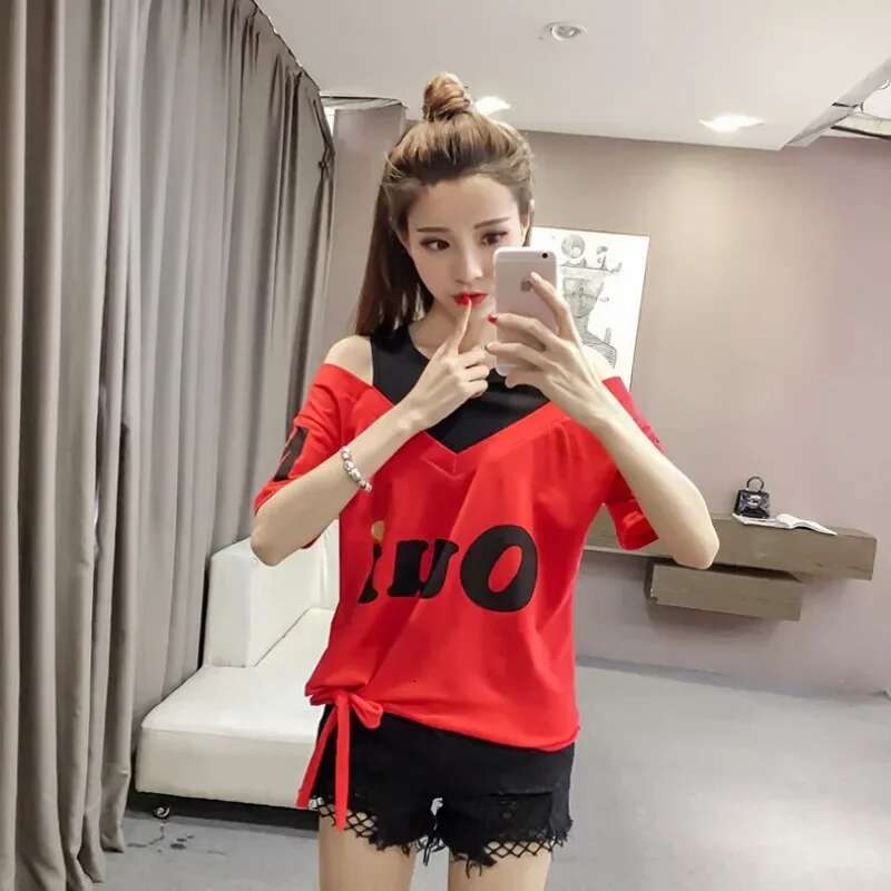 Tops Woman Short Sleeve Graphic Summer T Shirt for Women Outfit Yellow Off Shoulder Sale Fashion Womens Clothing 2025 Goth Kpop