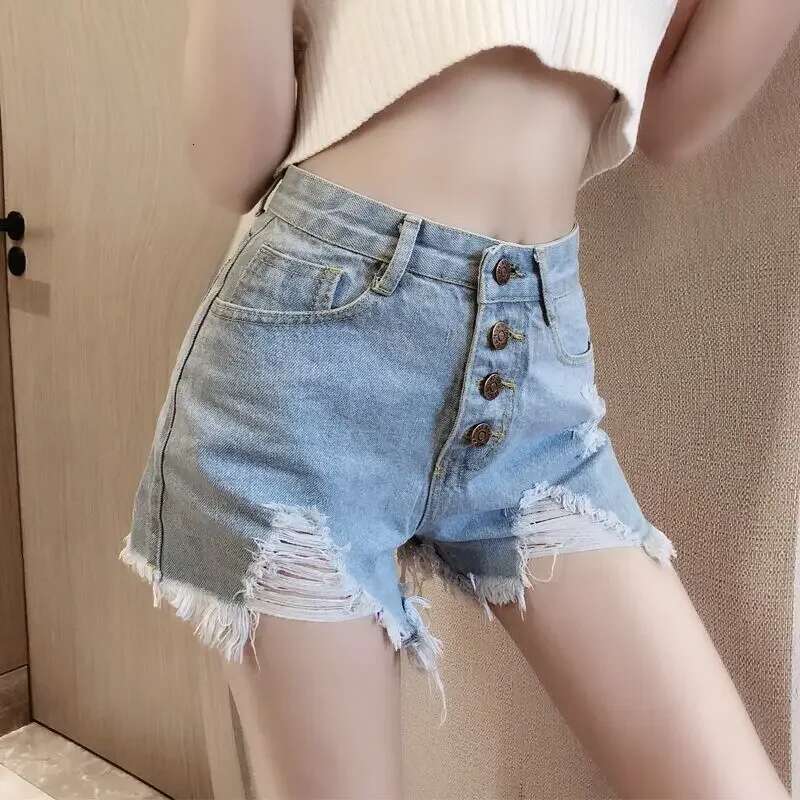 With Waist Pocket Ripped Denim Shorts for Women Design Elegant Outfits XL Classic 2000s Clothes Y2k Hot Short Jean Pants Woman