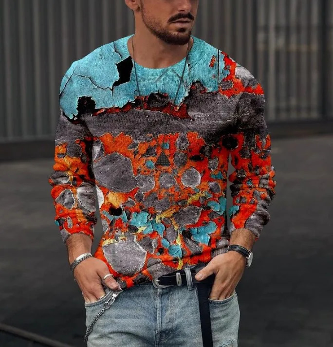 Autumn Mens Casual Print Graphic T Shirts Street Long Sleeve Round Neck Y2K T-shirt TOPS Fashion Aesthetic Mens Clothing 250616