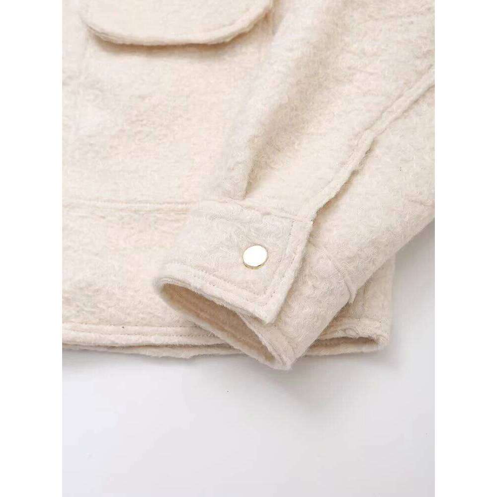 European and American three-dimensional pocket pearl leather two-color jacket short coat autumn lapel gray versatile zipper card