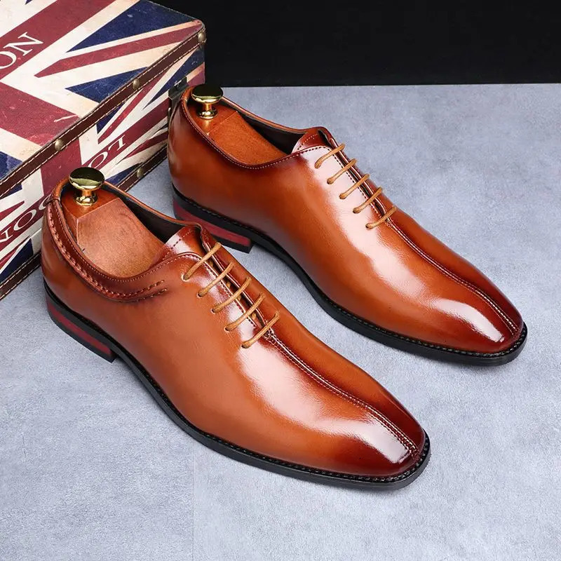 Man Classic Business Shoes Microfiber Leather Square Toe Laceup Dress Office Flats For Men Fashion Wedding Party Oxfords 250612
