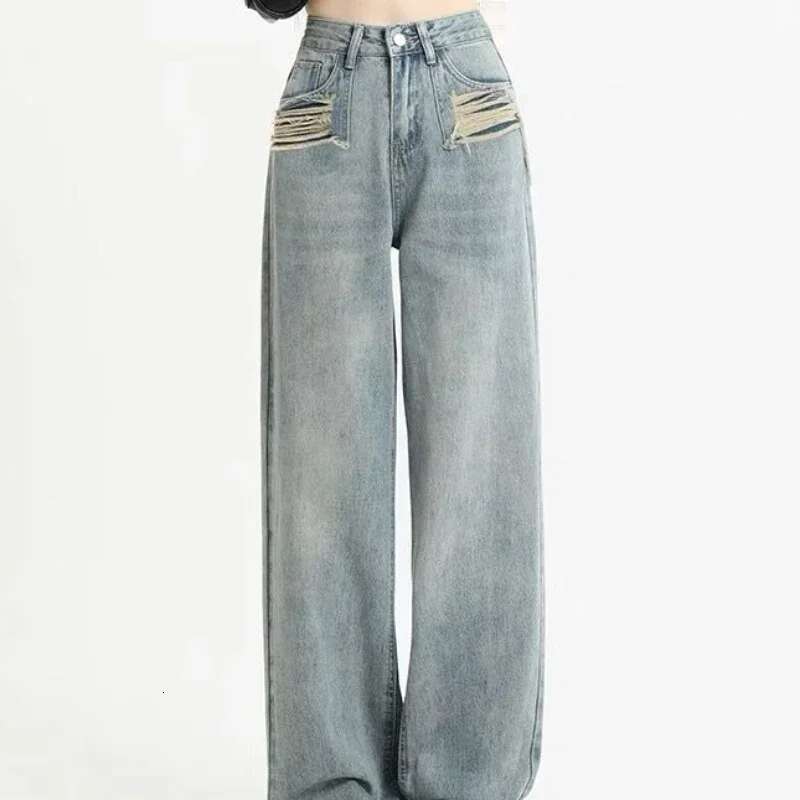 Womens Jeans High Waist Shot Straight Leg Pants For Women Vintage Basics Japanese Y2k Z With Trend Unique Shiny Spring Trousers