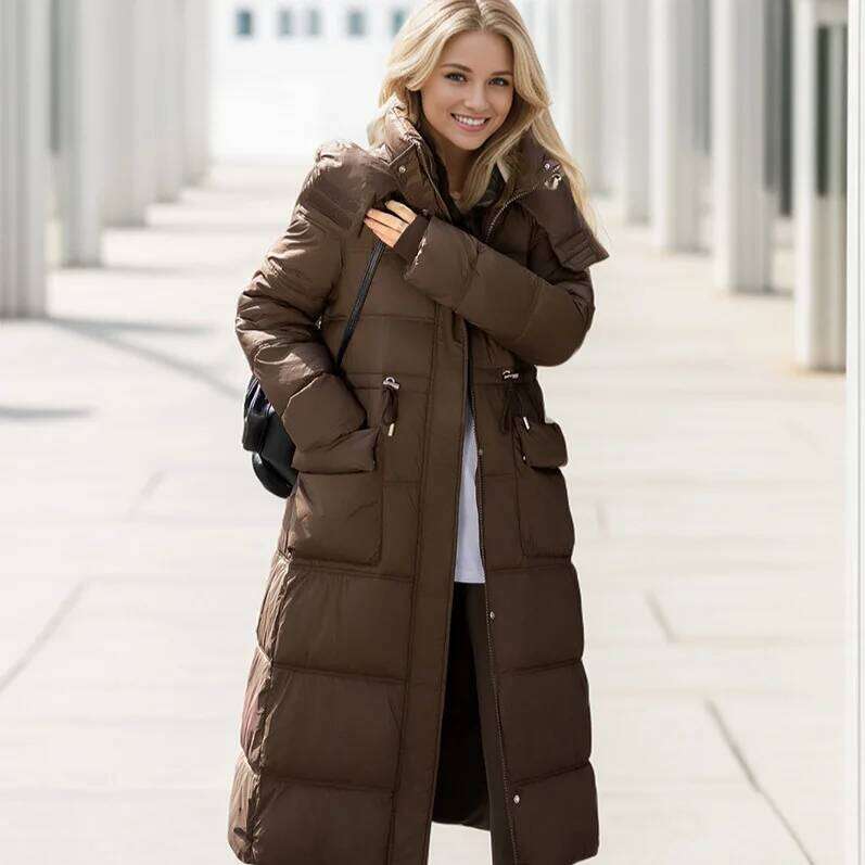 YJKDYK 2024 Padded Female Hooded 2 Pocket Thicken Warm Long Cotton Jacket Women's Pure Collor Parkas Coats