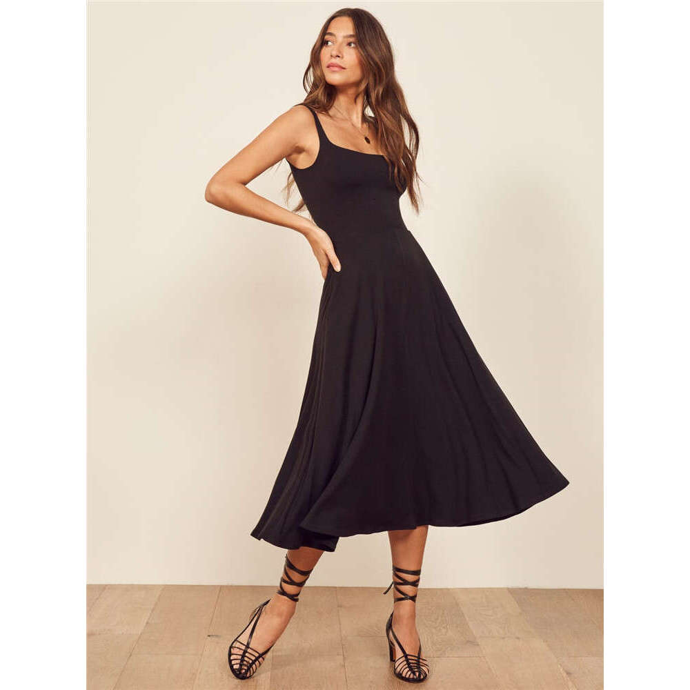 Luxury Dress Plus Size Womens Clothing Party Dresses for Women N025 Dark Green Knitted Vest U-neck Square Neck 2025 Summer Womens Slim Fit Dress