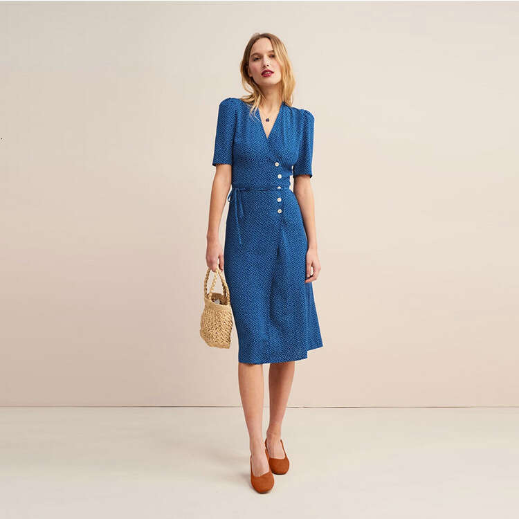 Womens Dress Vestidos Partydress Womandress 114 Button Tea Wrap Summer New French Style Womens Dress