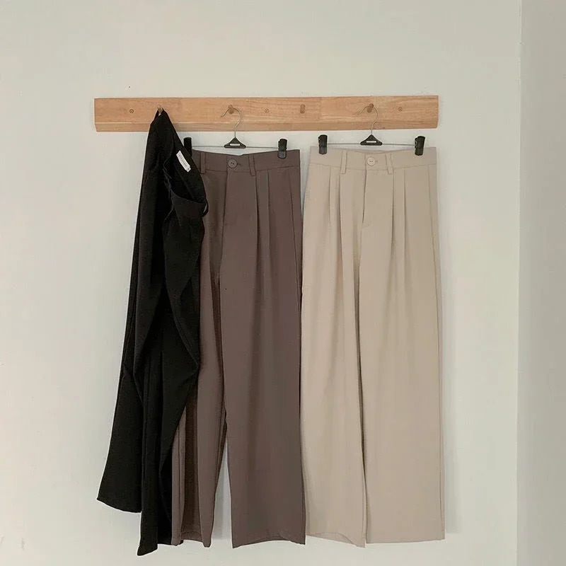 HELIAR Women Suit Pants High Waist Summer Straight Office Ladies Korean Fashion Trousers Casual Button Loose Female Pant 250616