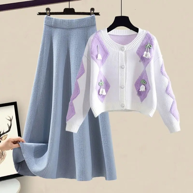 Oversized Womens Autumn Set Fashion Knitted Sweater Covering Flesh and Slim Skirt Two Piece Set Fashion 250616