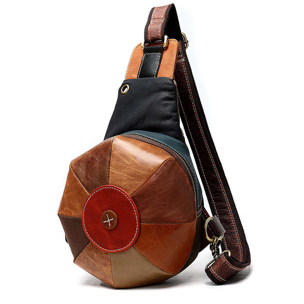 Women's chest bag crossbody bag shoulder hat bag new fashionable leather trendy splicing outdoor headphone jack