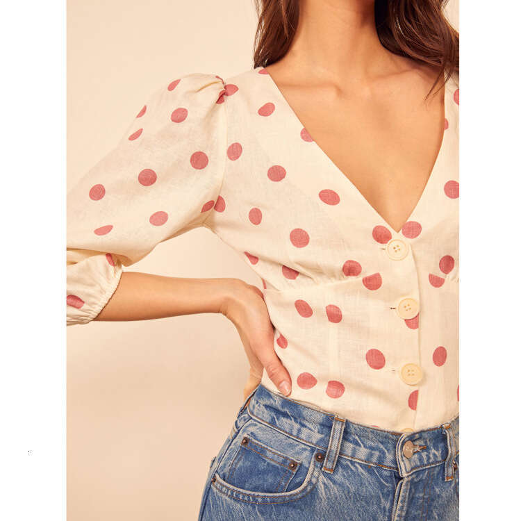 Designer Dresses Party Dresses for Women Black Dress NR211 Polka Dot V-neck Linen Shirt for Women Ref Top 2025 Summer Slim Fit French Style