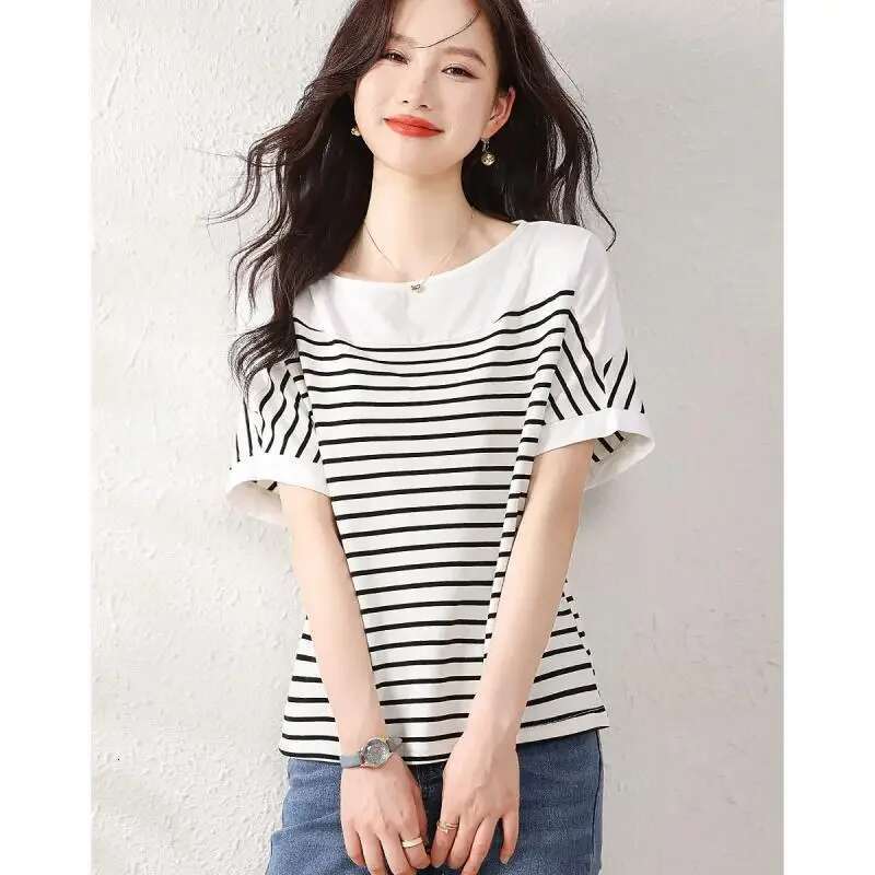 Woman Top Half Sleeve Summer Shirts Blouses For Women Sexy Striped Offer Premium Youthful Clothes Elegant Xl Streetwear