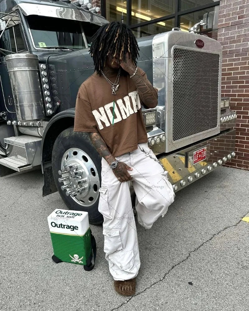 American Fashion Letter T-shirt Men Street Hip-hop Casual Loose Short-sleeved Women High Street Trend Retro Harajuku Y2K Top 250616