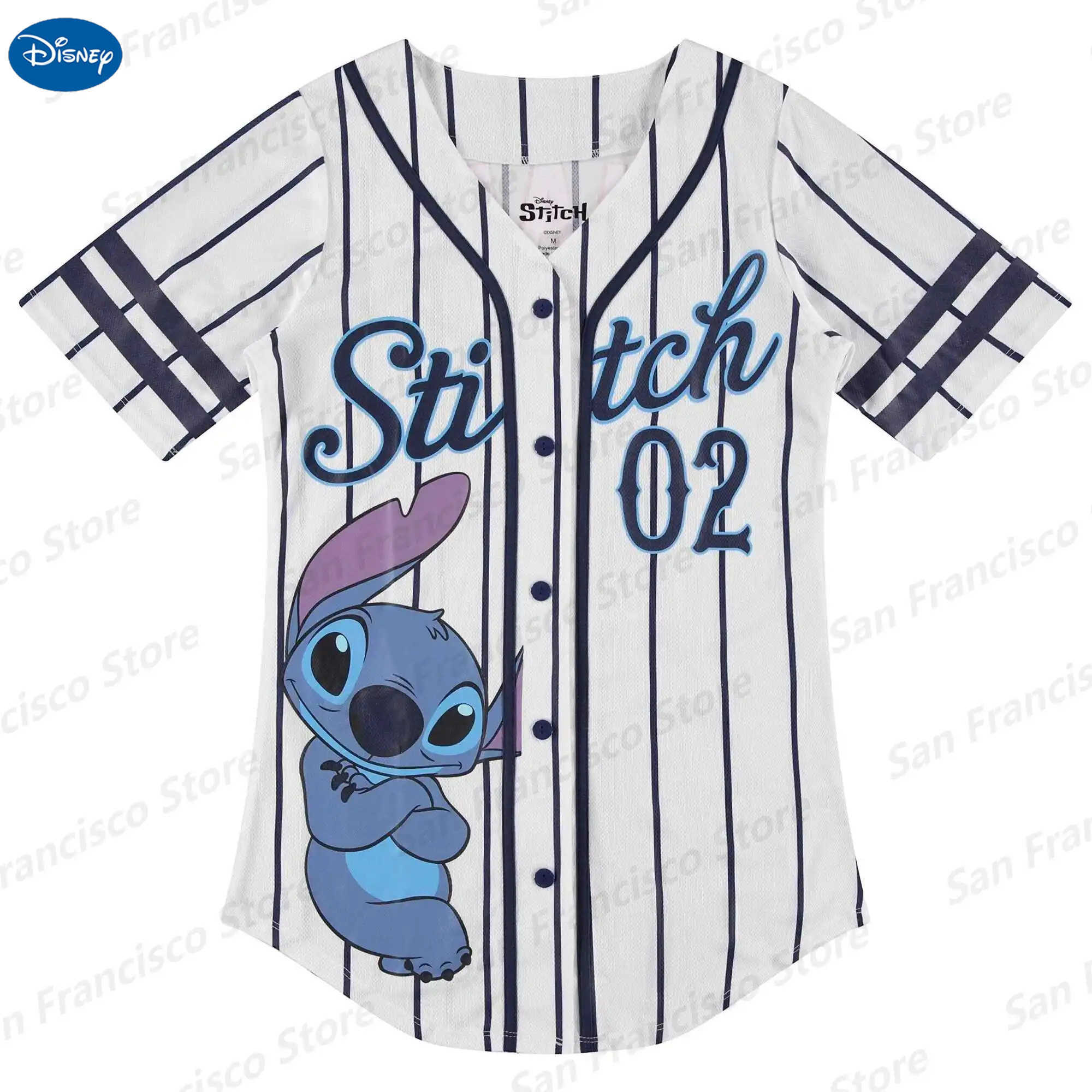 Disney Summer New Boy Girl Disney Stitch Classic Pattern Line Style Baseball Shirt KIDs/Adult Casual Breathable Collarless Shirt Jersey W250617