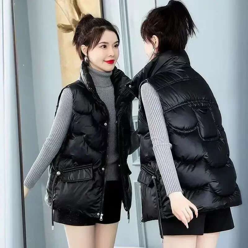 Loose Stand Collar Solid Color Zipper Womens Down Vests Autumn Sleeveless Warm Coats on Sale Lady Puffer Giletes New Outerwear