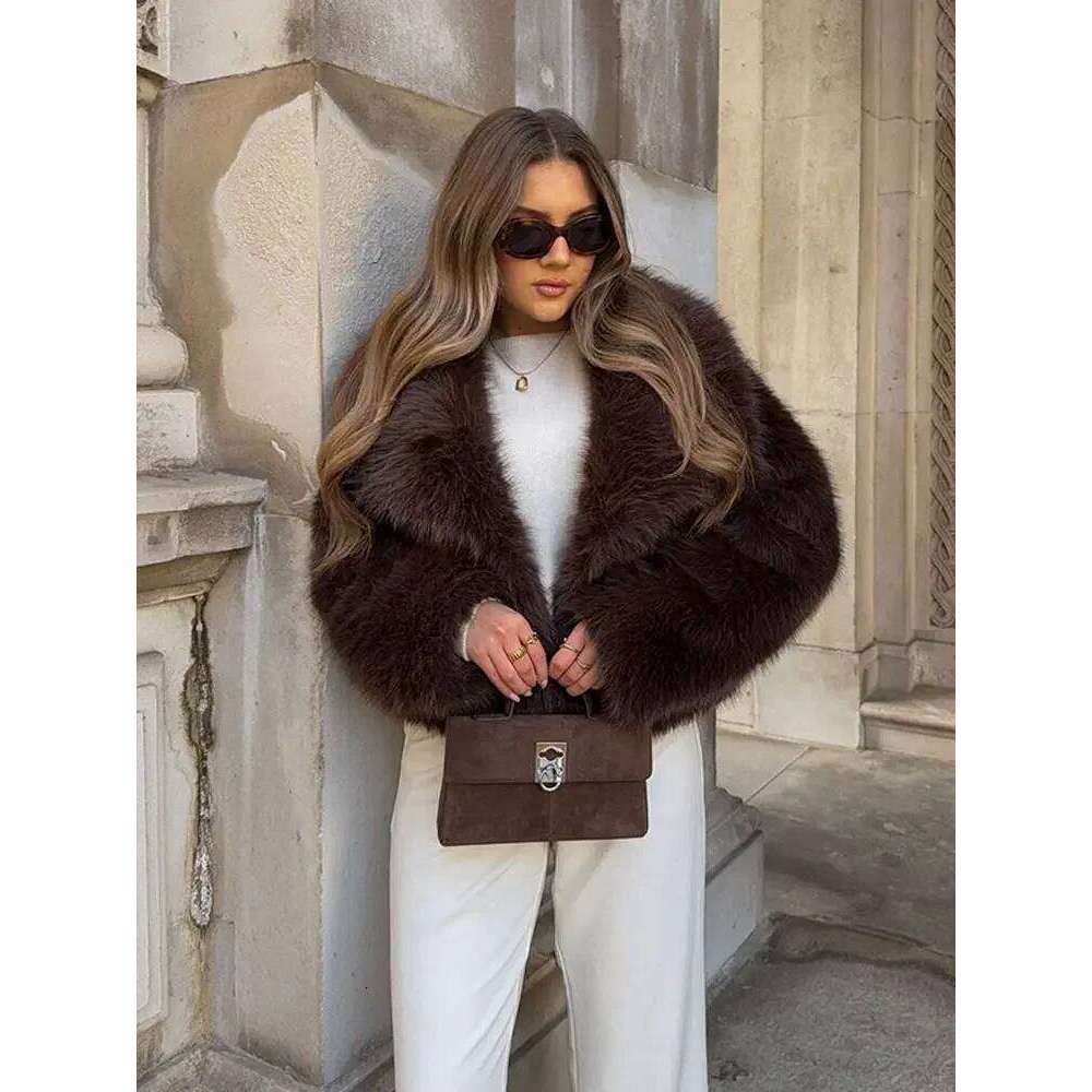 Fashion Faux Fur Coat for Women Casual Solid Lapel Long Sleeve Lady Jacket 2024 Elegant Winter Warm Thick Female Outwear