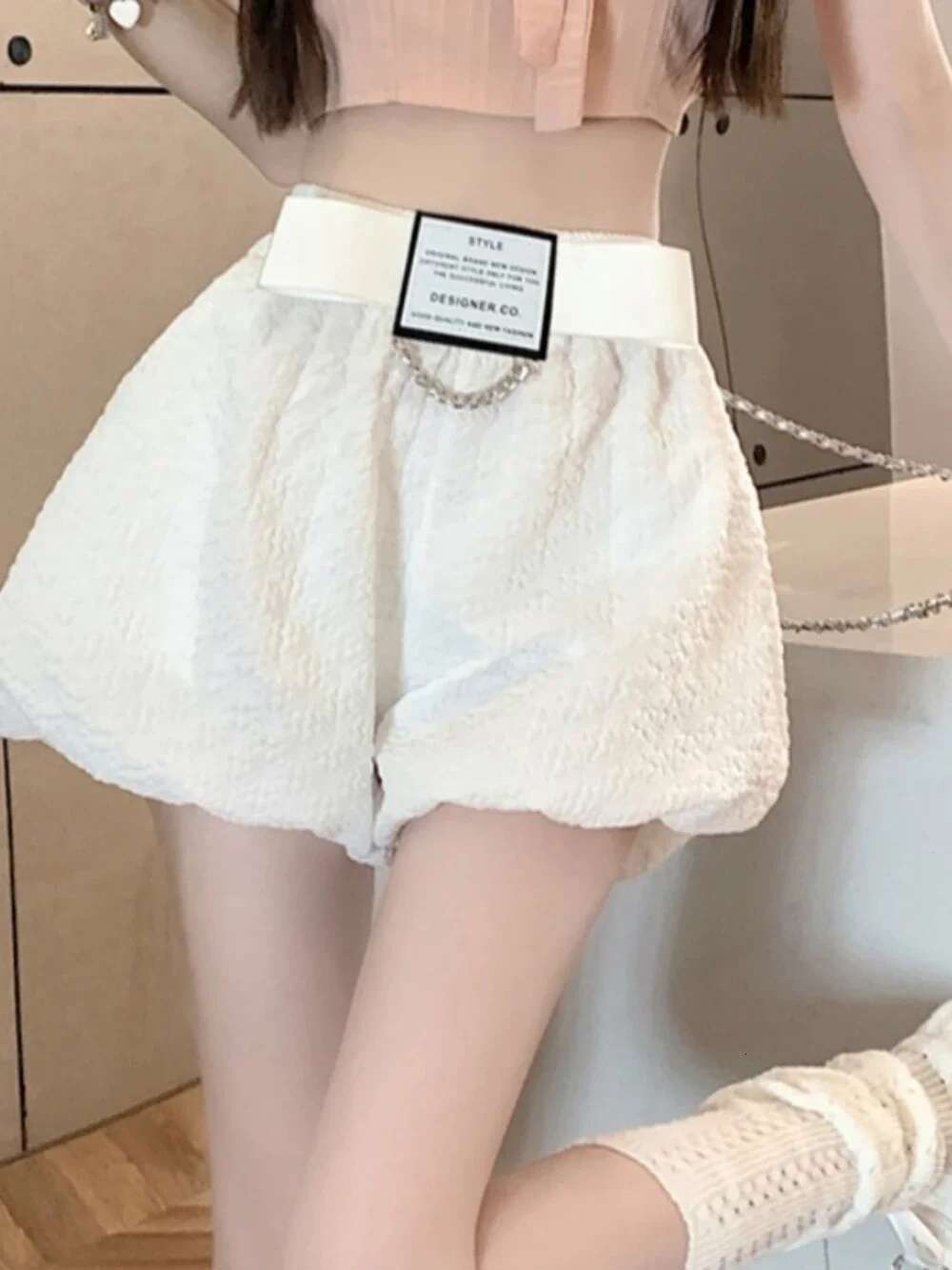 Breathable Woman Short Pants Cotton Chain Black High Waist Fashion Clothing 2025 Flowy Normal Classic Harajuku Shorts for Women