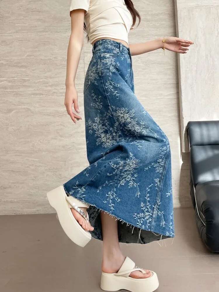 High Waist Tight Maxi Blue Woman Denim Skirt Long Wrap Jeans Skirts for Women Harajuku Summer 2025 Cheap Quality Clothing Sales
