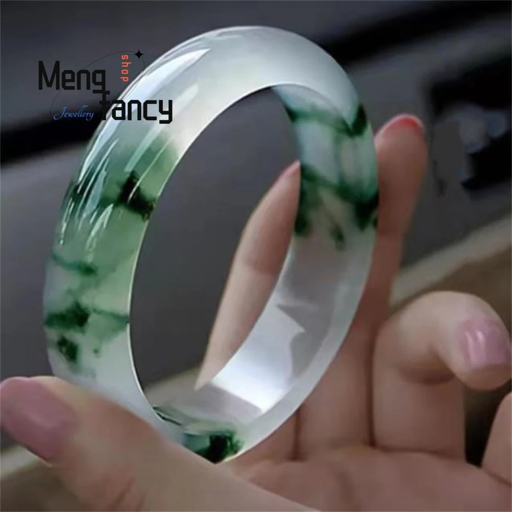 Natural Quartzite Ice Jade Floating Flower Bangle Elegant Exquisite High-grade Quality Fashion Fine Jewelry Holiday Gift 250616