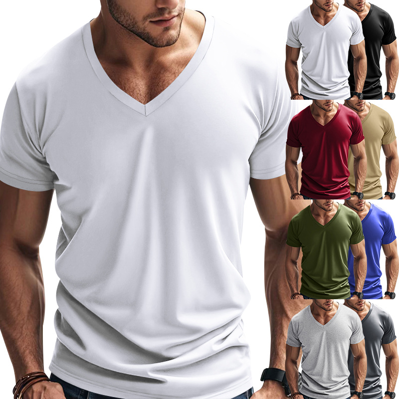 Men's T-shirt street fashion Henry shirt trendy V-neck quick-drying casual short-sleeved shirt sports T-shirt men's European size: S-3XL