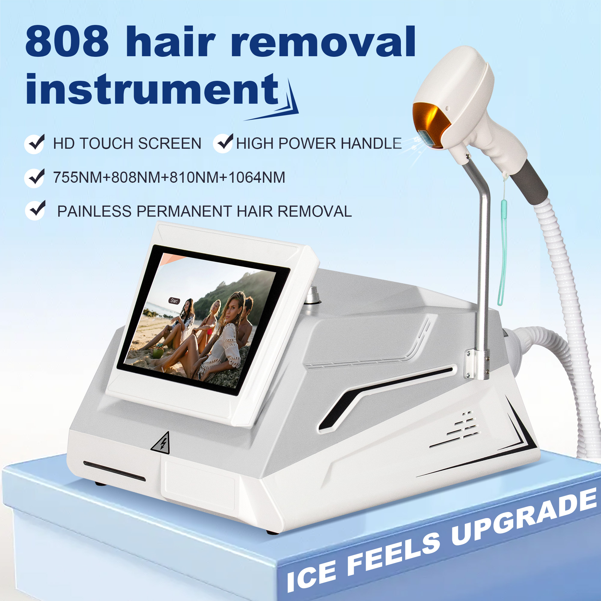 808nm Alexandrite Hair Removal Laser Diode Machine 3-Wavelength Freezing Pointpainless Ice Platinum Underarm Permanent Painless Epilator