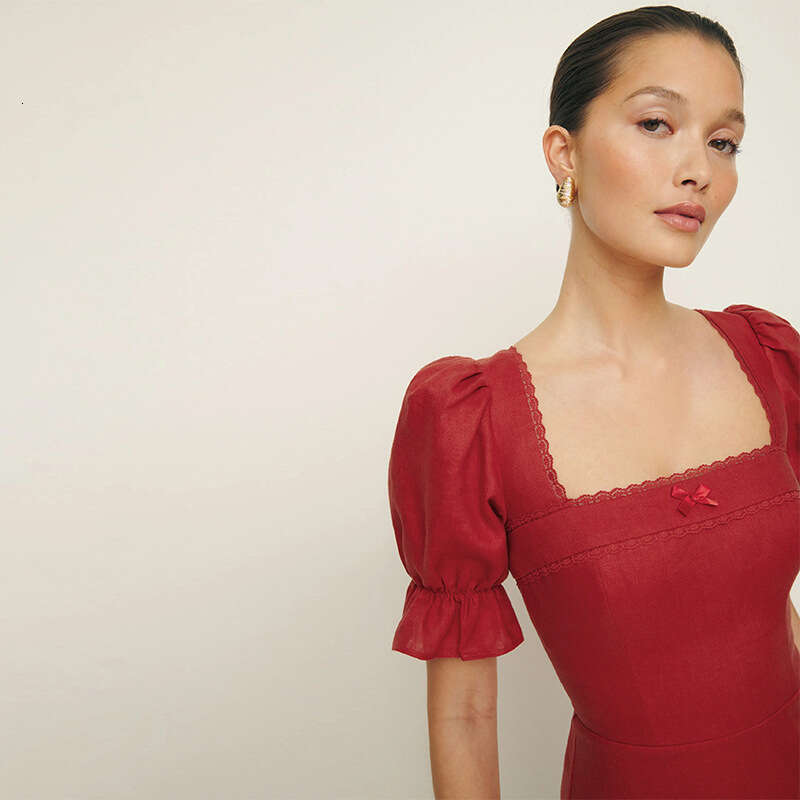 Devise Promdress Summer Dress Designer Dresses Luxury Dress N637 Xuanmei Celebrity 2025 New Square Neck Linen Waist-cinching A-line Short Dress French