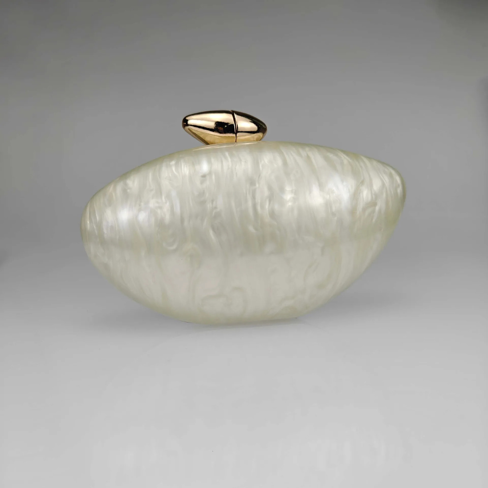 Acrylic Egg Shape Cutch Bag Women Designer Evening Party Cute Pearl Shell Purse Rose Red Metal Clasp Shoulder Messenger 250614