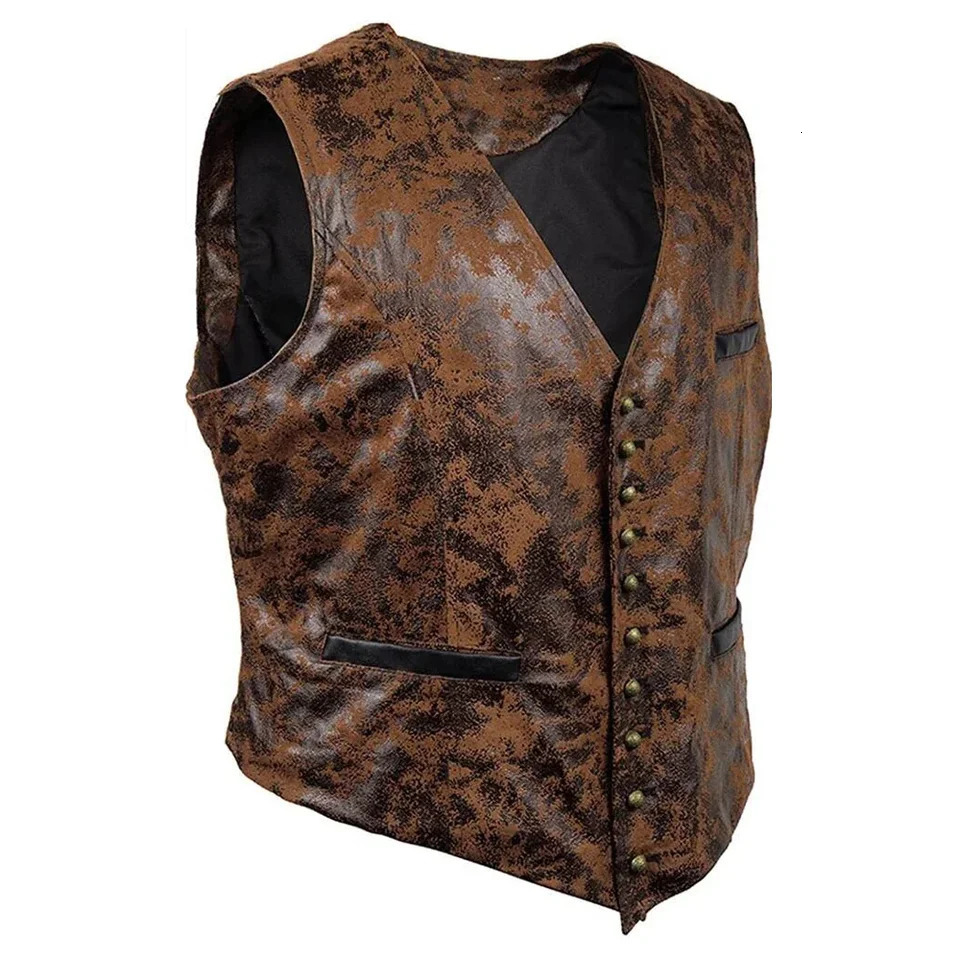 Retro Vest Punk Rock Biker Single Breasted Blazer Sleeveless Club Slim Fit Gillet Tops V-neck M-2XL Men 250614