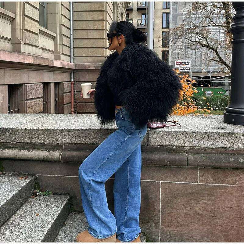 Fashion Solid Faux Fur Lapel Crop Thick Jacket Elegant Long Sleeve Fluffy Cardigan Coats Winter New Warm Street Female Outwear