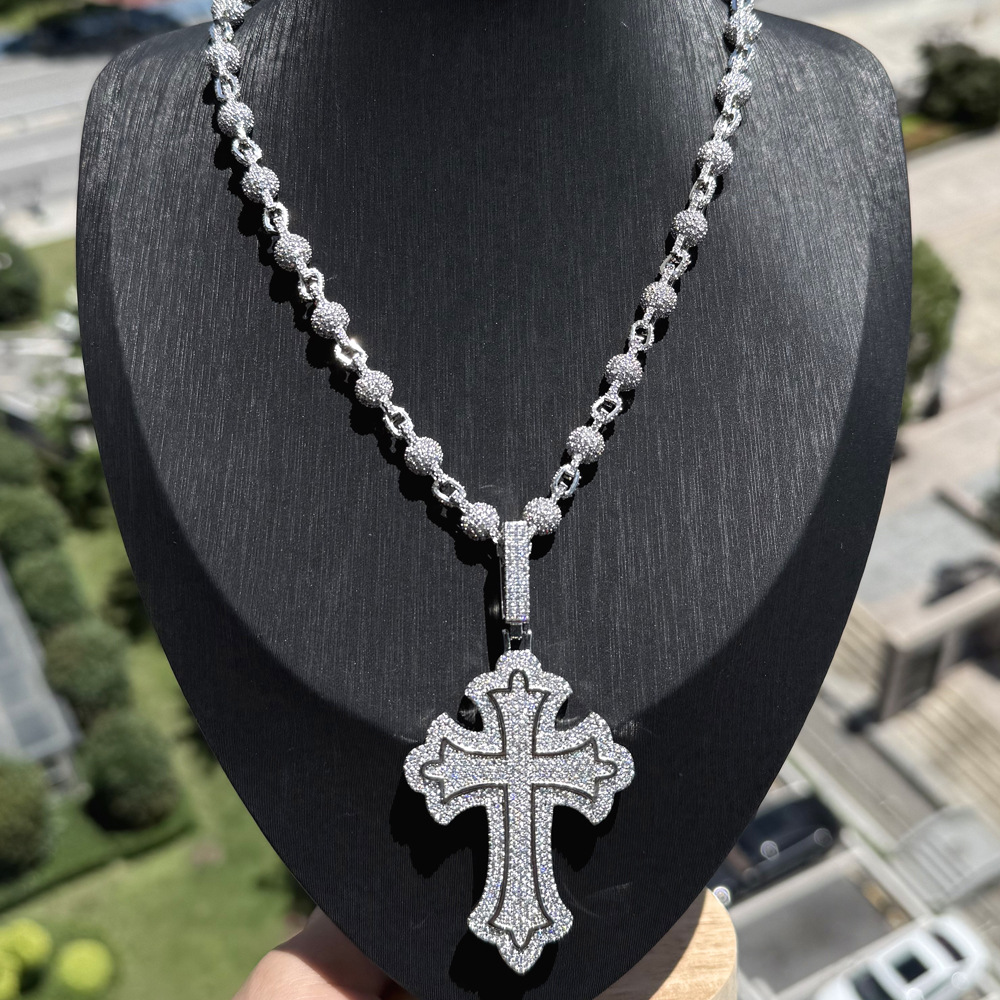 TopBling 5A Zircon Hip Hop Cross Pendant Necklace with Full Zircon Beads Chain Religious Jewelry
