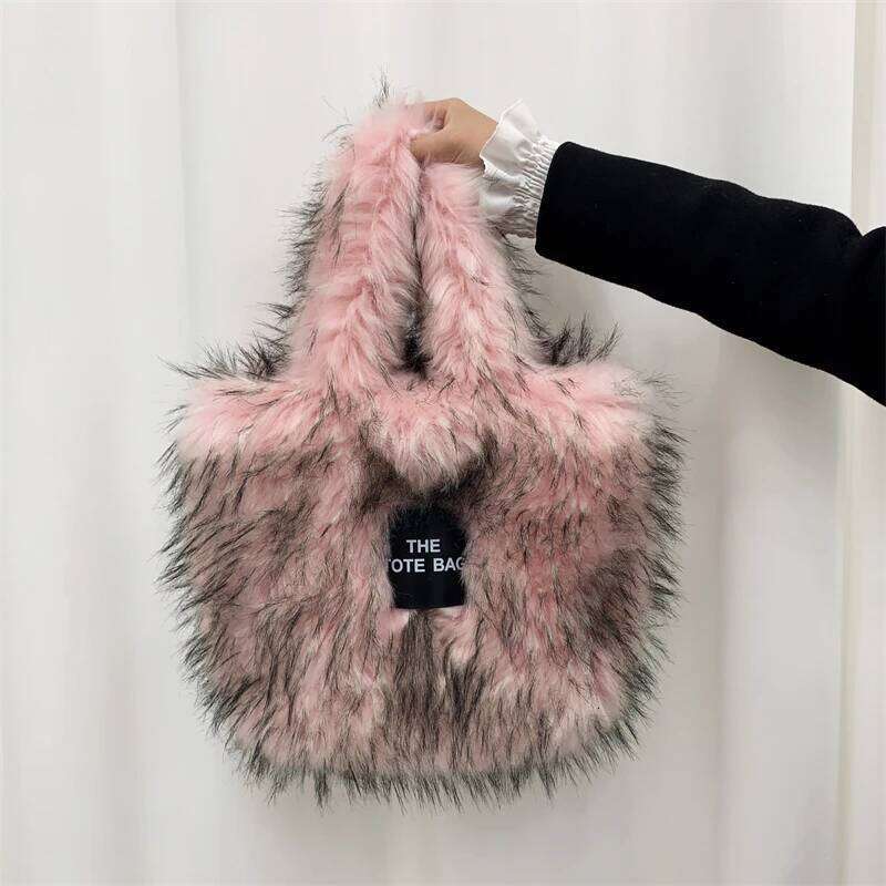 2025 Designer Faux Fur Tote Bag For Women Handbags Autumn Winter Plush Shoulder Crossbody Bags Brand Shopper Purses Y2k