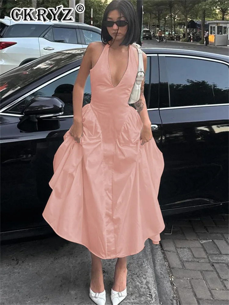 Ladies Summer Evening Party Fashion Dress Women Sleeveless Backless V-Neck Sexy Maxi Dresses Night Clubwear Female Outfits 250616