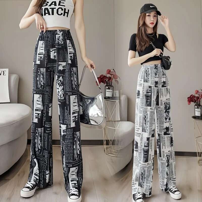 Trousers for Women Elastic Waist High Womens Pants Wide Leg Clothing Long Outfits Slacks Cotton New In 90s Trends 2025 G Xxl