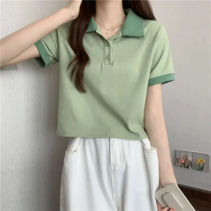 Summer Outfit Womens Polo Shirts Slim Female Tee Y2k Fashion Youthful Elegant Korean Clothing Casual Tops Synthetic T-shirts
