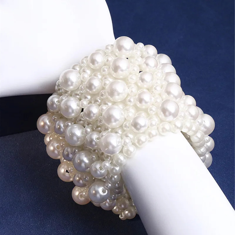 Fashion Simulated Pearl Jewelry Bracelet Jewelry Wide Handmade Elastic Bracelets For Women 250616