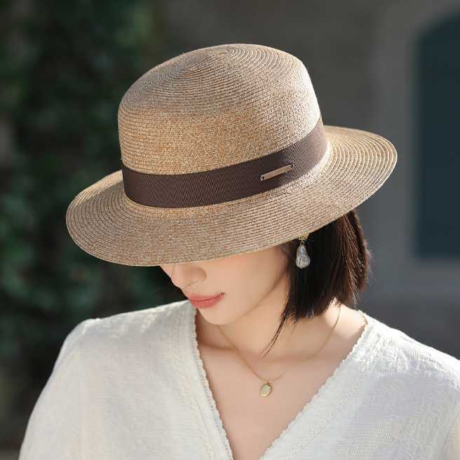 Summer Hat for Women, Beach Raffia Hat, Sun Protection, Sunshade, Woven Flat Top Hat, Large Head Circumference Sun Hat 250615
