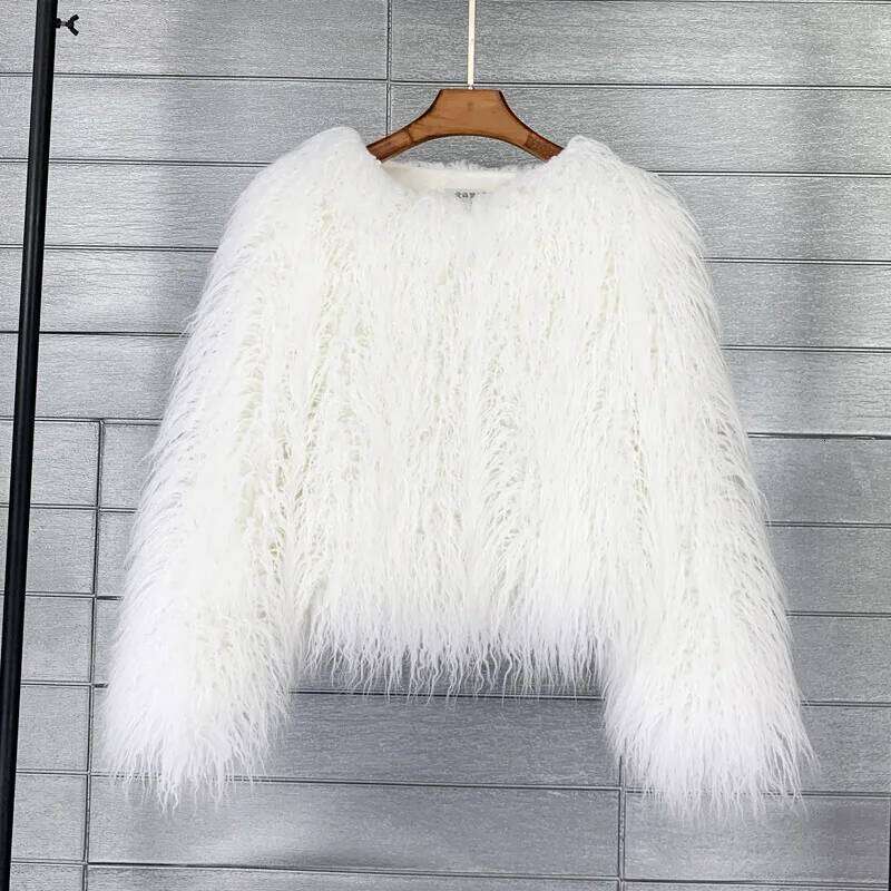 2025 Autumn Winter Women's Faux Fur Outdoor Fluffy Yellow Loose Plush Coat Female Warm Clothing Jacket Lady Street Outwear