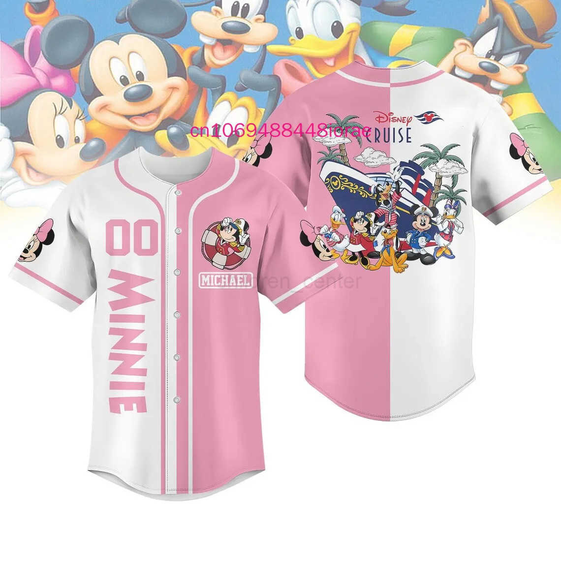 Disney 2025 New Mickey Disney Cruise Baseball Jersey Customized Name 3D Printed Mens Womens Childrens Casual Street Baseball Shirt W250617