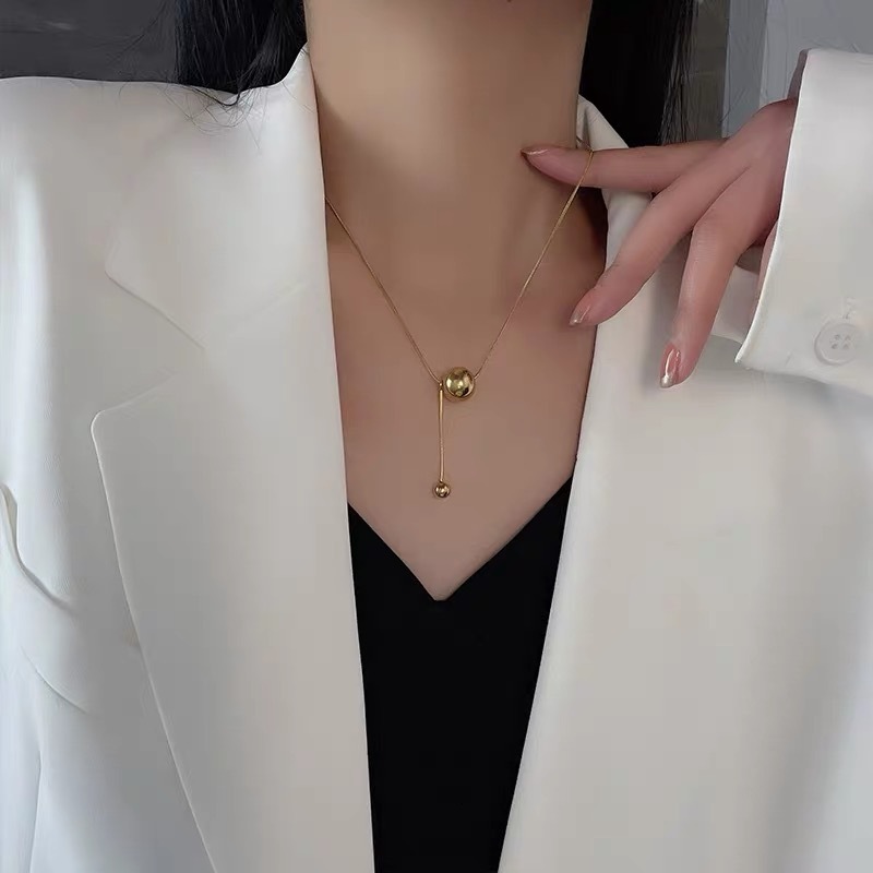 Fashion Light Style Simple Personality Gold Bead Necklace for Women Design Titanium Steel Non-Fading Jewelry