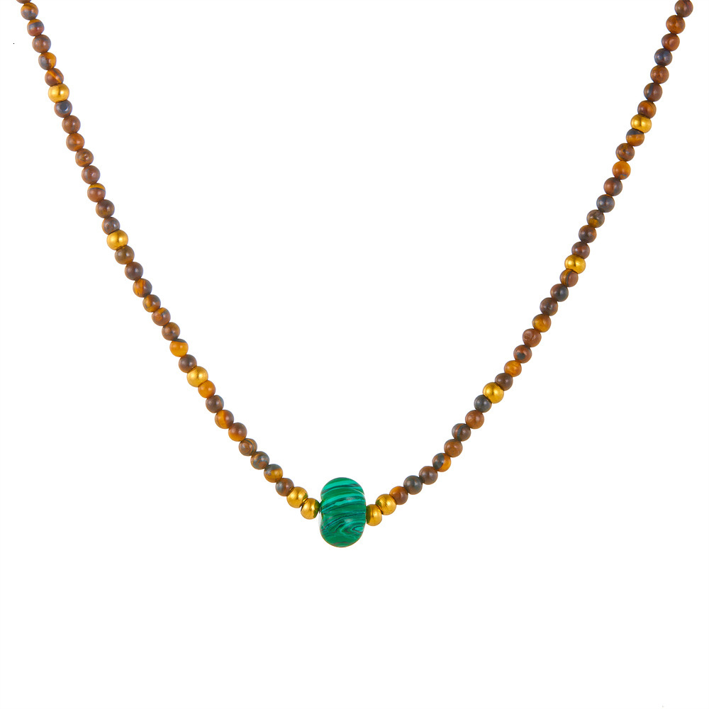 Bohemian Style Simple Fashion Versatile Personality Turquoise Beaded Necklace for Women Unique Design Titanium Steel Jewelry